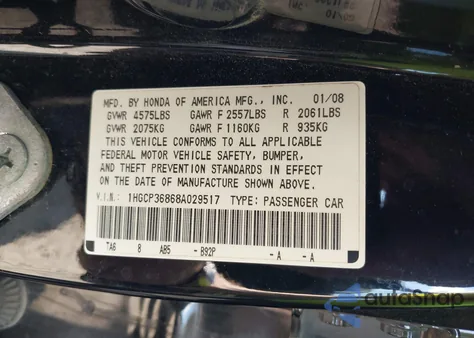 2008 Honda Accord 3.5 Ex-L из США, поврежденный, VIN 1HGCP36868A029517